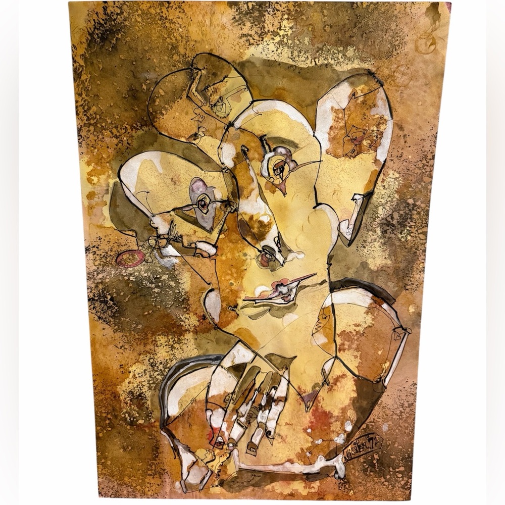 Mid-Century Modern Abstract Figure Painting – Signed – 22x15 - Unframed